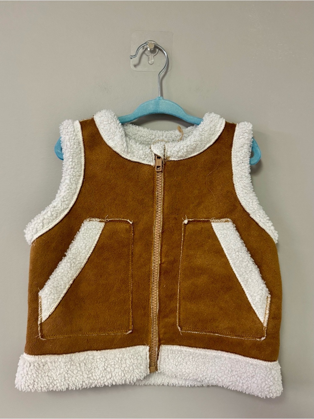 Kids Brown Sherpa-Lined Vest with White Trim